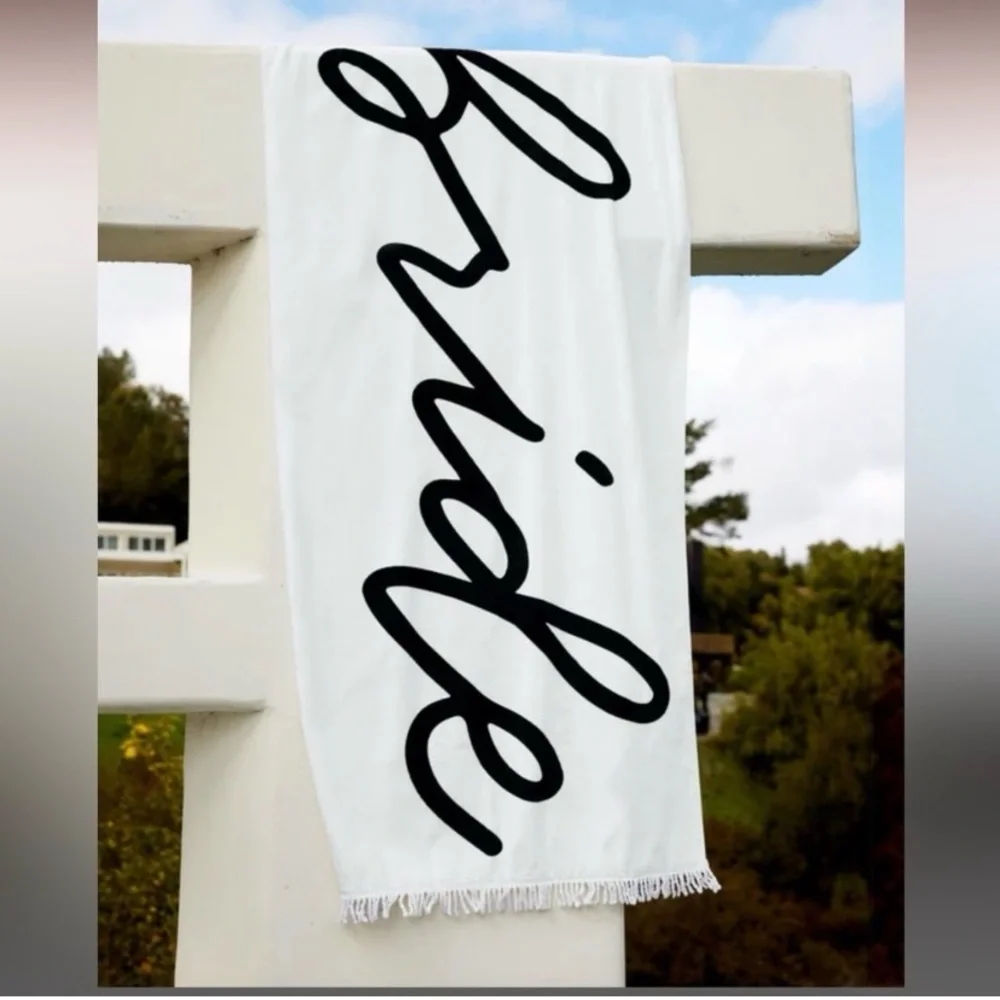 XO FETTI Bride Bachelorette White Towel with Black Script
